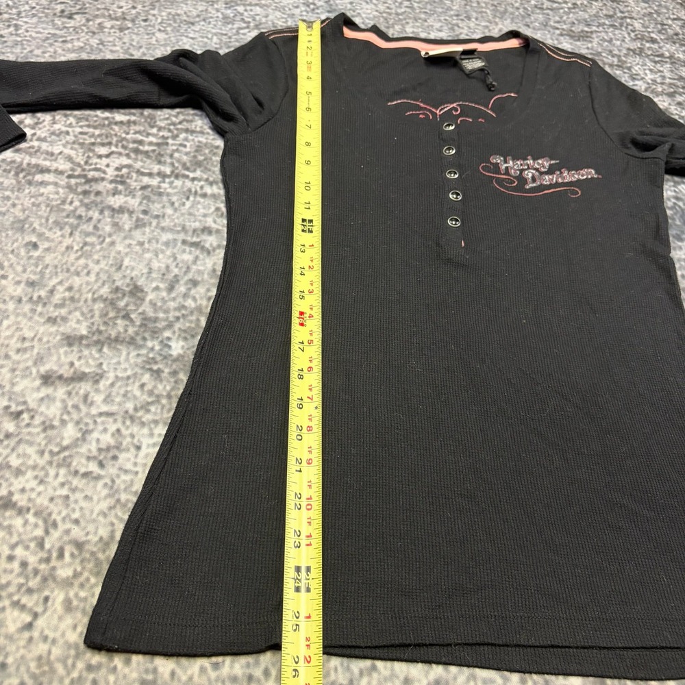 VTG Y2K Harley Davison Henley Thermal Shirt Long Sleeve Womens Large Wings Biker - Picture 8 of 8